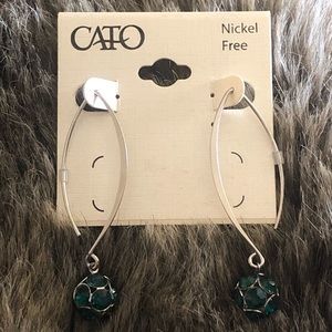 Cato emerald green stone ball ear wire earrings